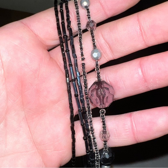 Vintage Purple Black Multi Strand Beaded Layer Necklace - Picture 7 of 11